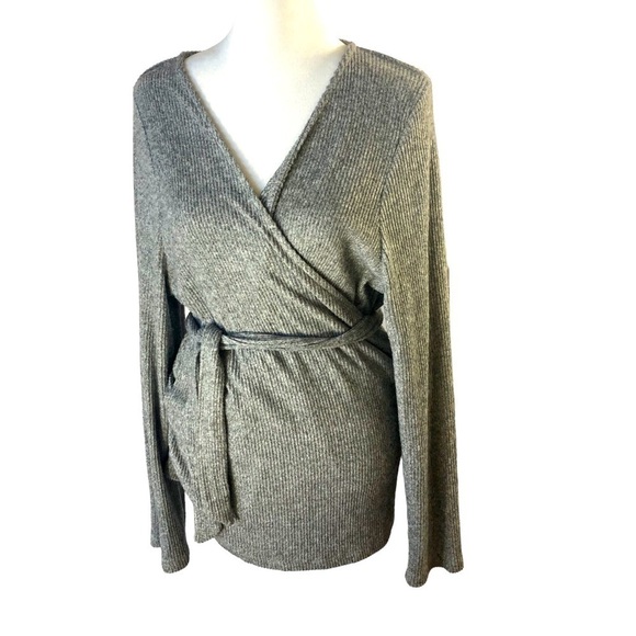 Topshop Sweaters - Topshop Front Wrap Sweater Women 14 Gray Heather Double Wrap Ties Long Sleeve